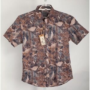 Stitch Note Egyptian Cotton Shirt Mens S Brown Blue Abstract Floral Hawaiian